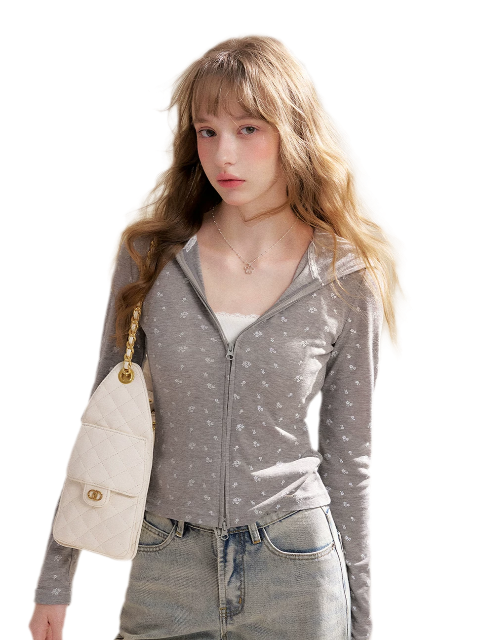 Lyocell Rose Zip Hoodie