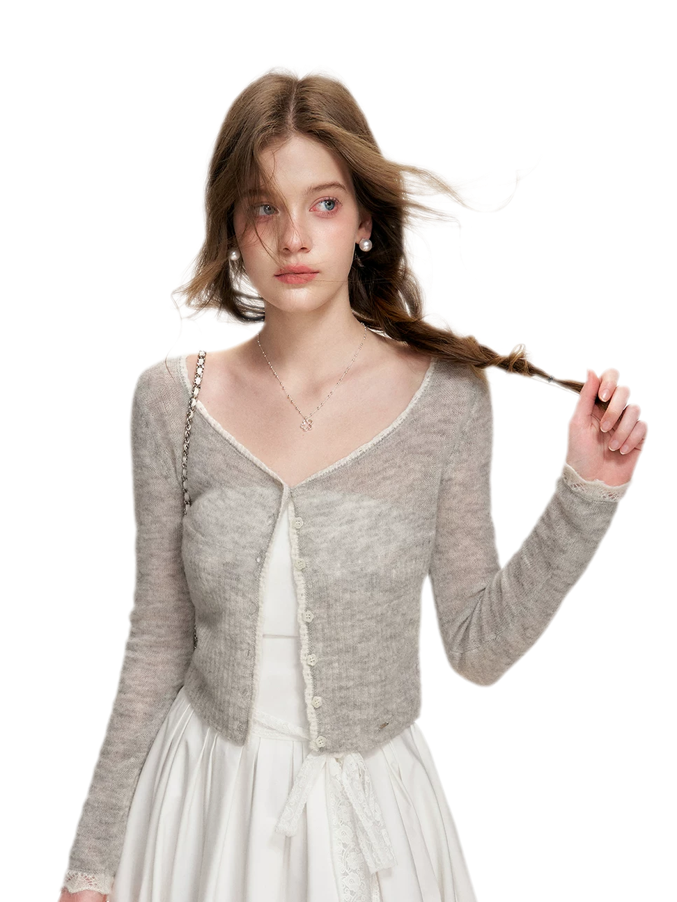 Alpaca Trim Cropped Cardigan