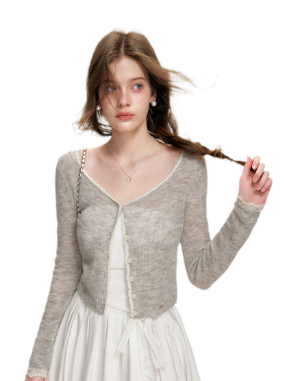 Alpaca Trim Cropped Cardigan