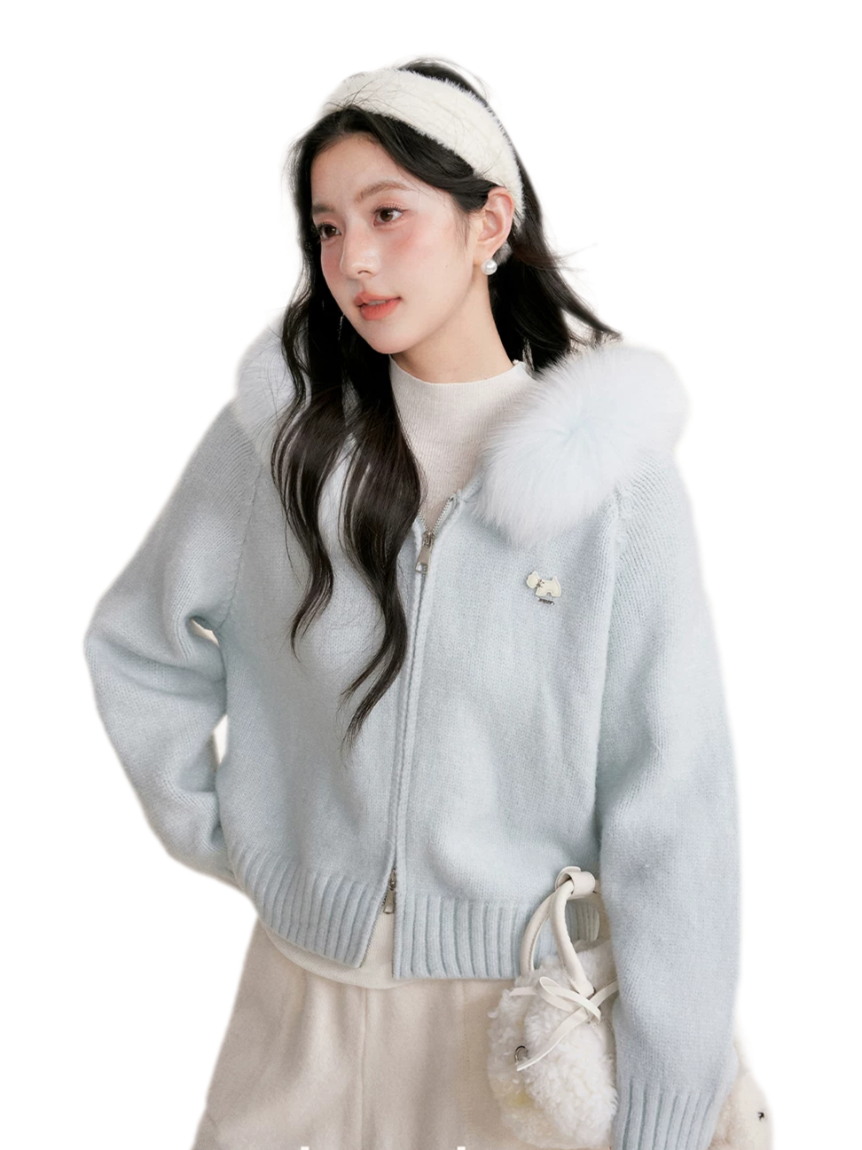 Fur Collar Knit Hoodie