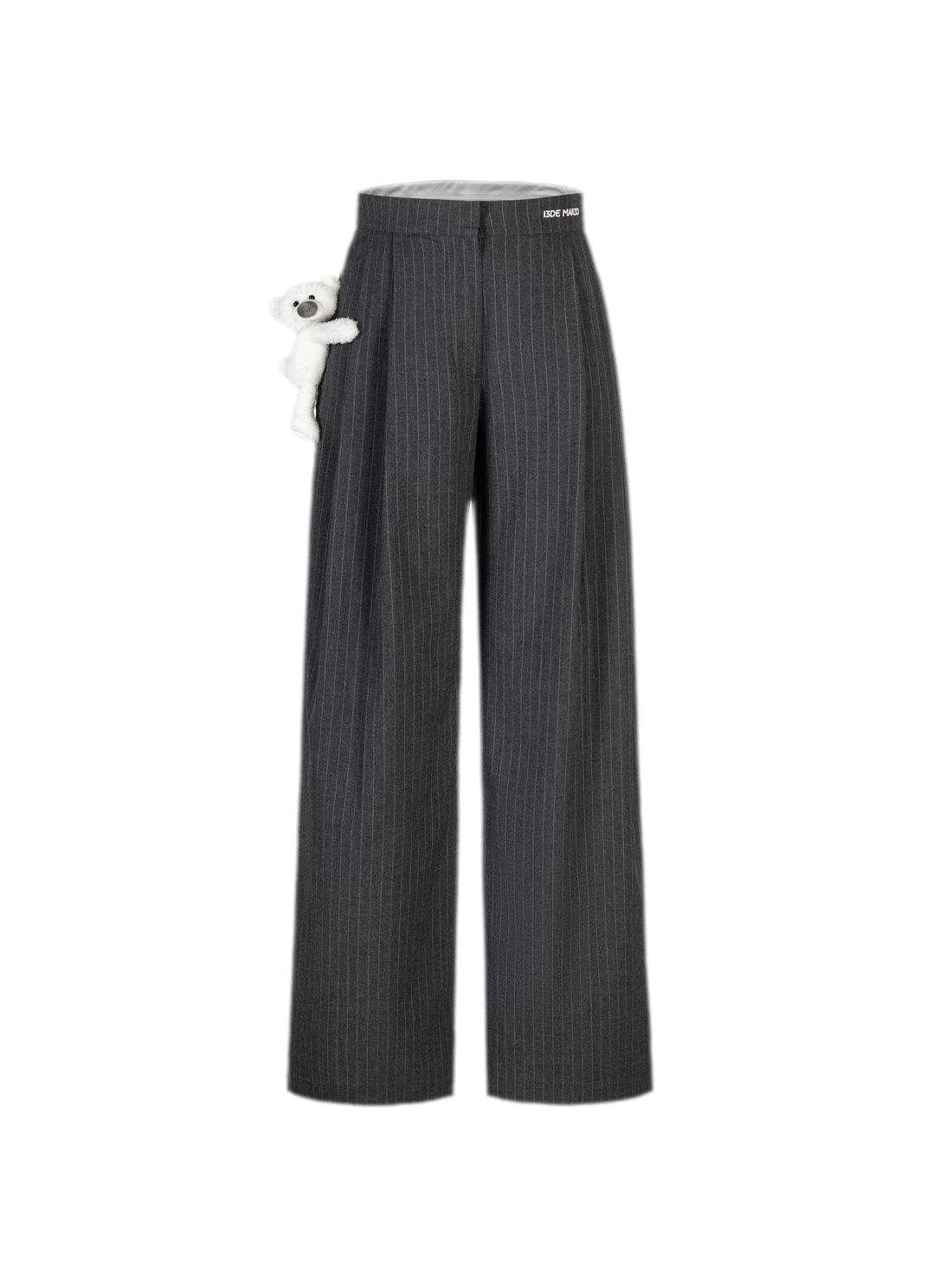 13DE MARZO Pinstripe 3D Bear Trousers – Wide-leg Pants
