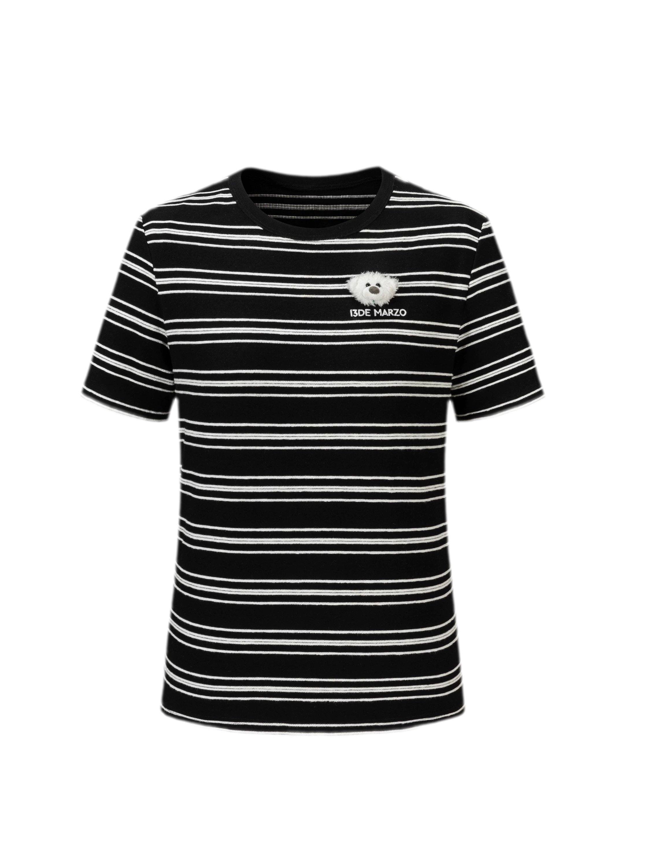 Striped Bear Appliqué T-Shirt