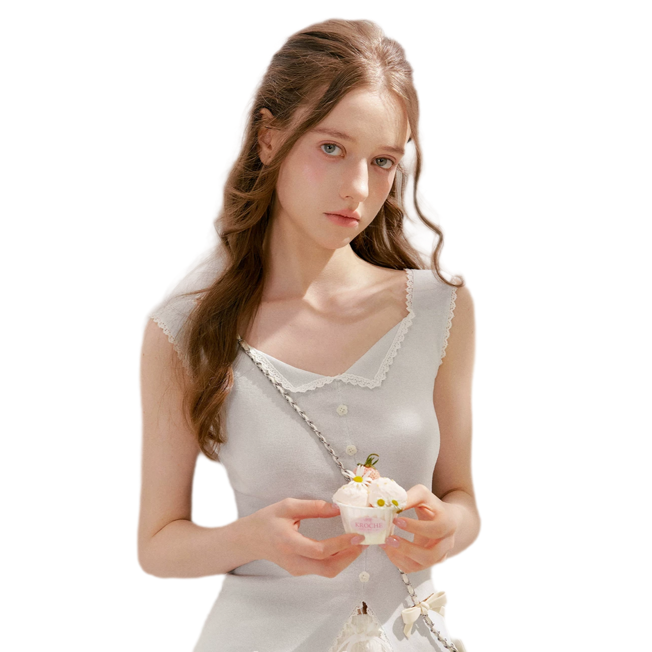 Lace Trim Knit Vest
