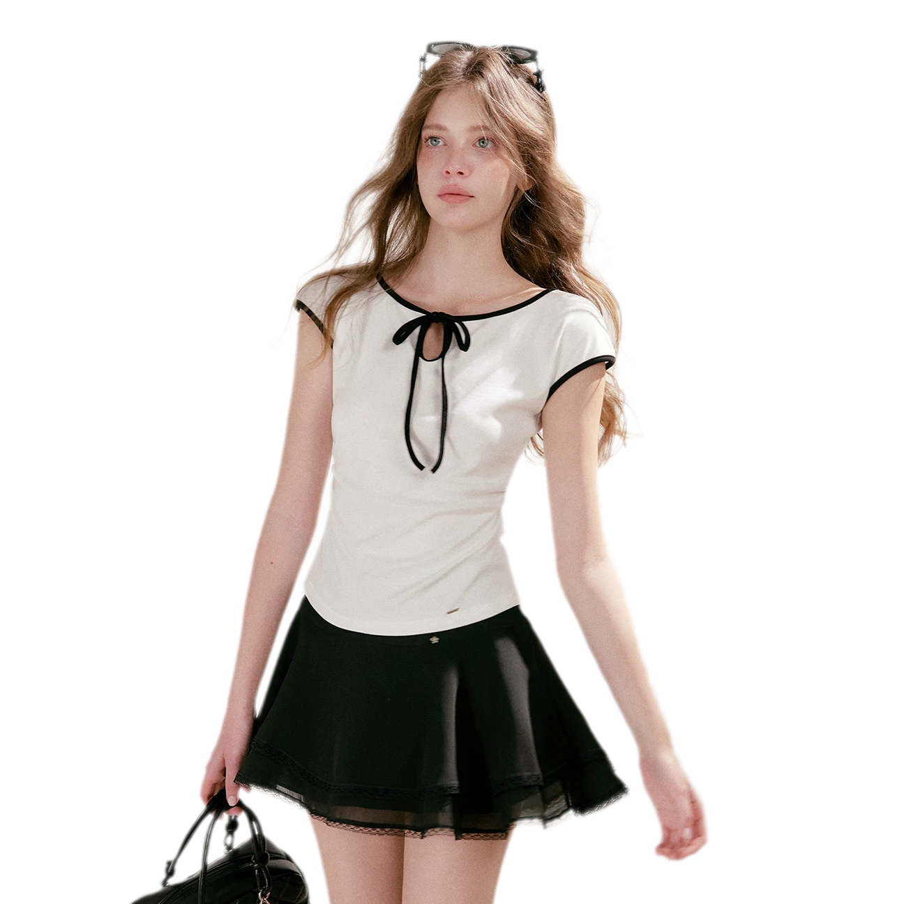Lace Bow Cutout T-Shirt