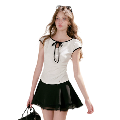 Lace Bow Cutout T-Shirt