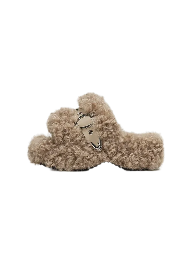 Platform Teddy Fur Slides