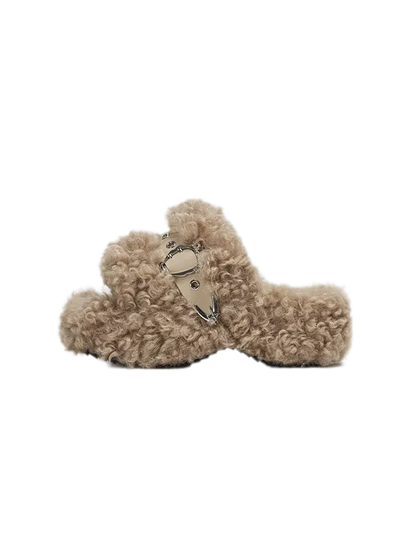 Platform Teddy Fur Slides