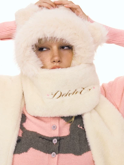 Bear Plush Hood Scarf