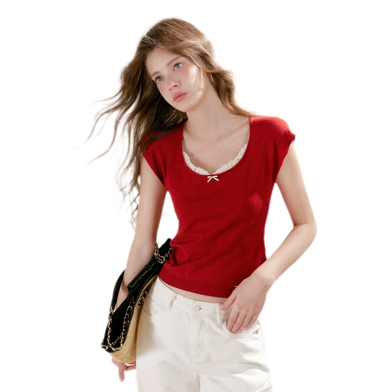 Lace Trim Square Neck Tee