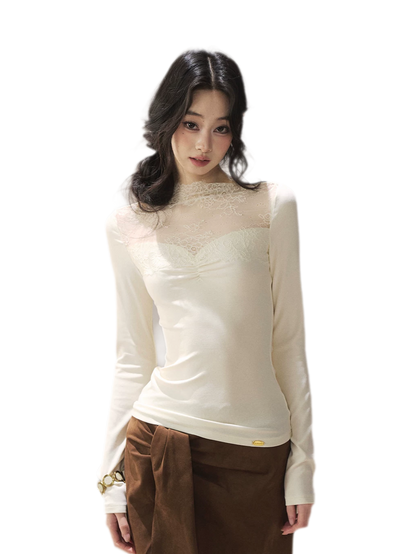 Sheer Lace Mock Neck Top