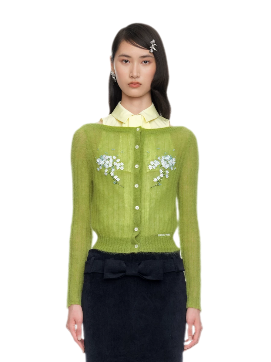 Beaded Floral Fitted Knit Top