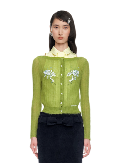 Beaded Floral Fitted Knit Top