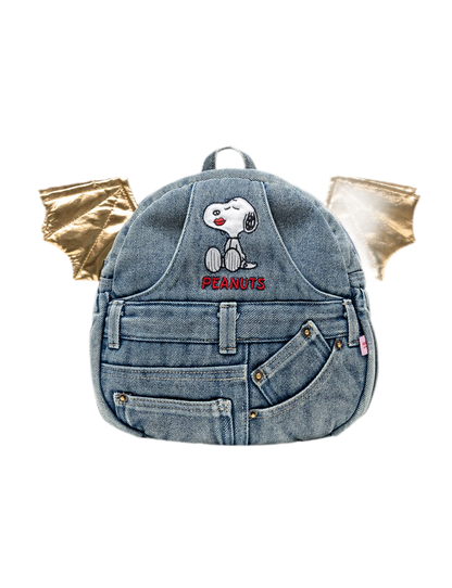Washed Denim Embroidered Backpack
