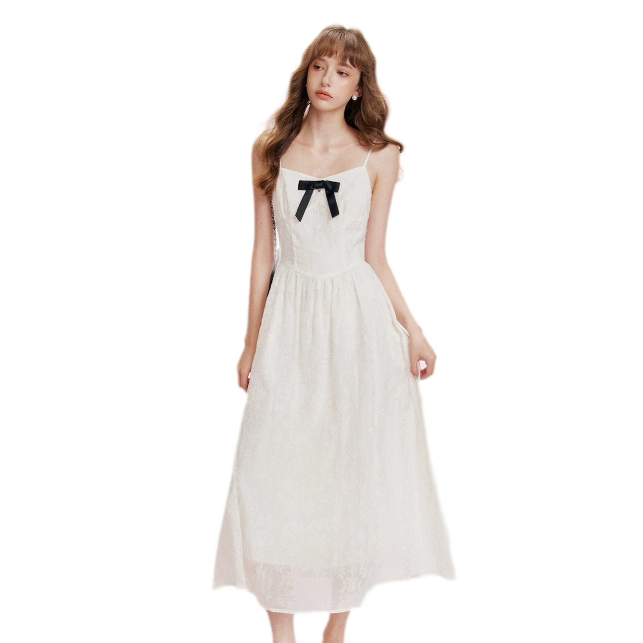 Flocked Bow Contrast Dress
