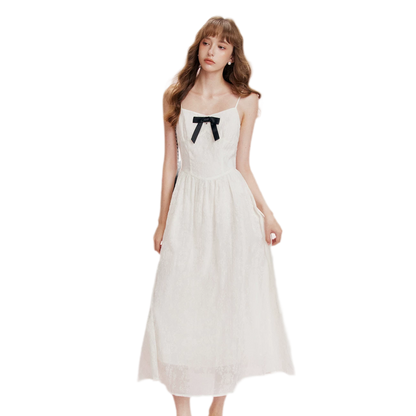 Flocked Bow Contrast Dress