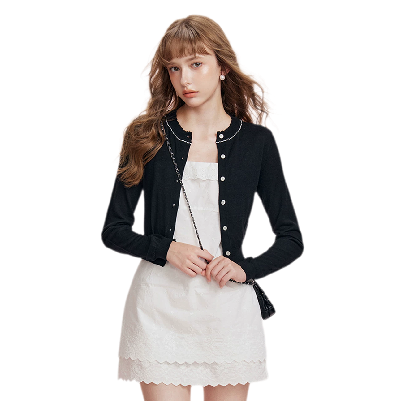 Cashmere Wave Trim Cardigan