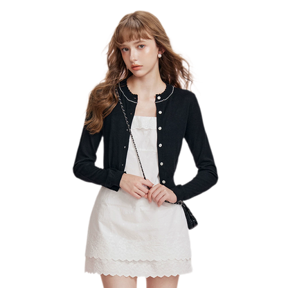Cashmere Wave Trim Cardigan