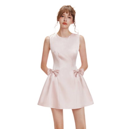 Pearlescent Satin Waist-Tie Dress