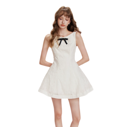 Flocked Bow A-Line Dress
