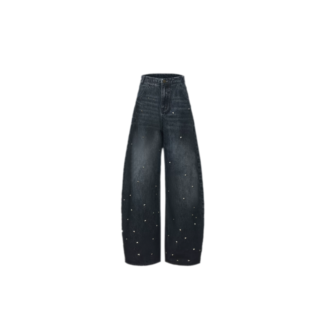 Washed Studded Wide-Leg Jeans