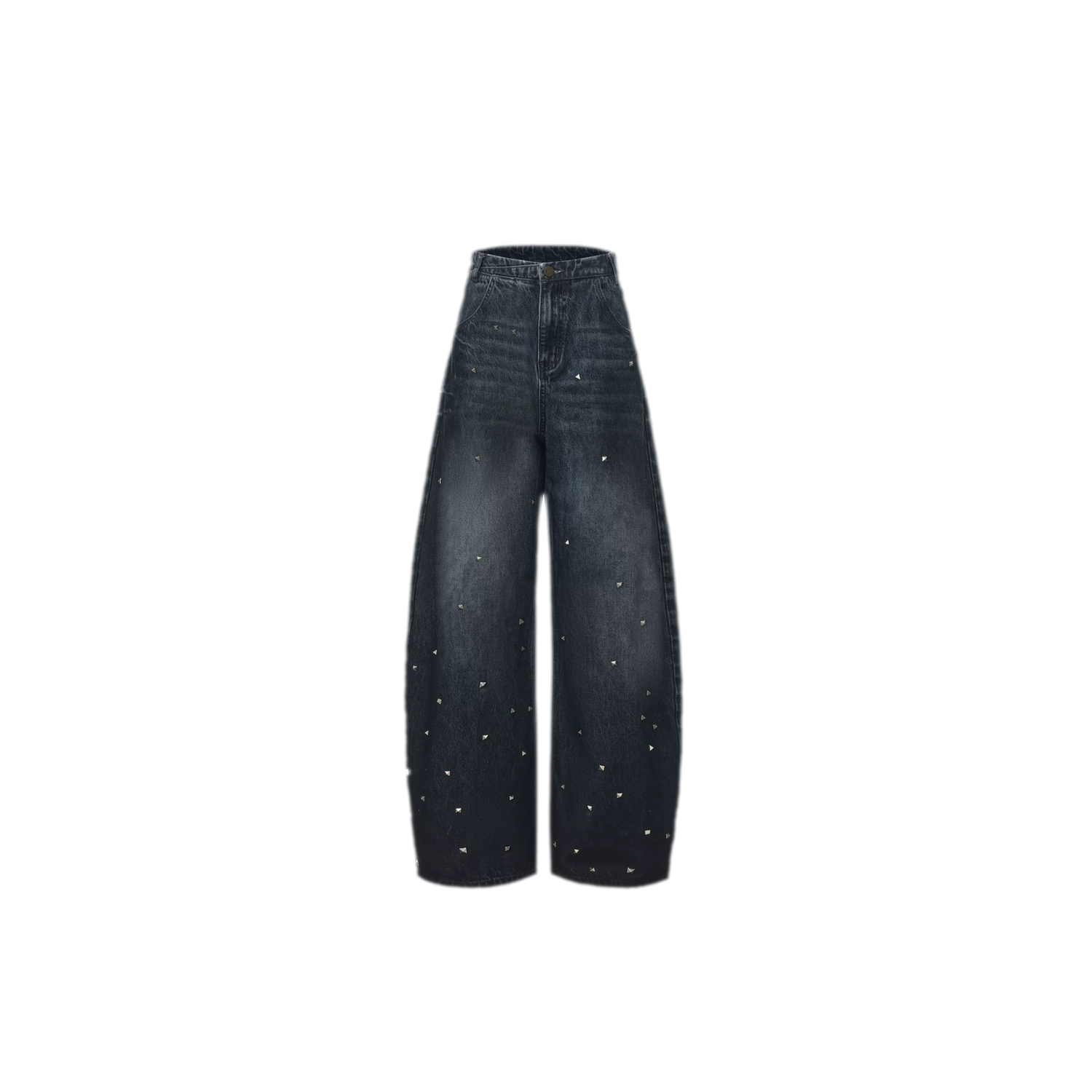 Washed Studded Wide-Leg Jeans