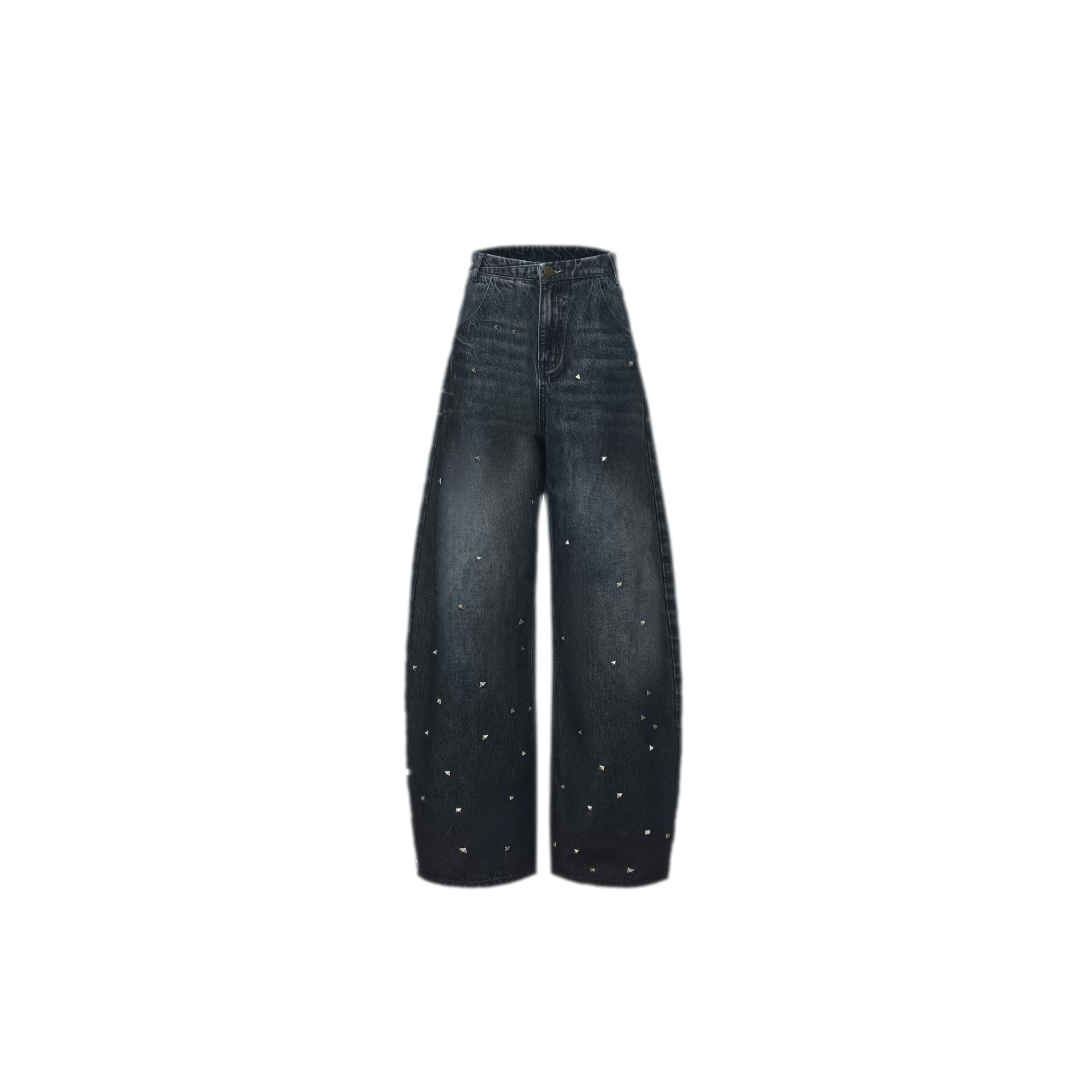 Washed Studded Wide-Leg Jeans