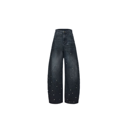 Washed Studded Wide-Leg Jeans