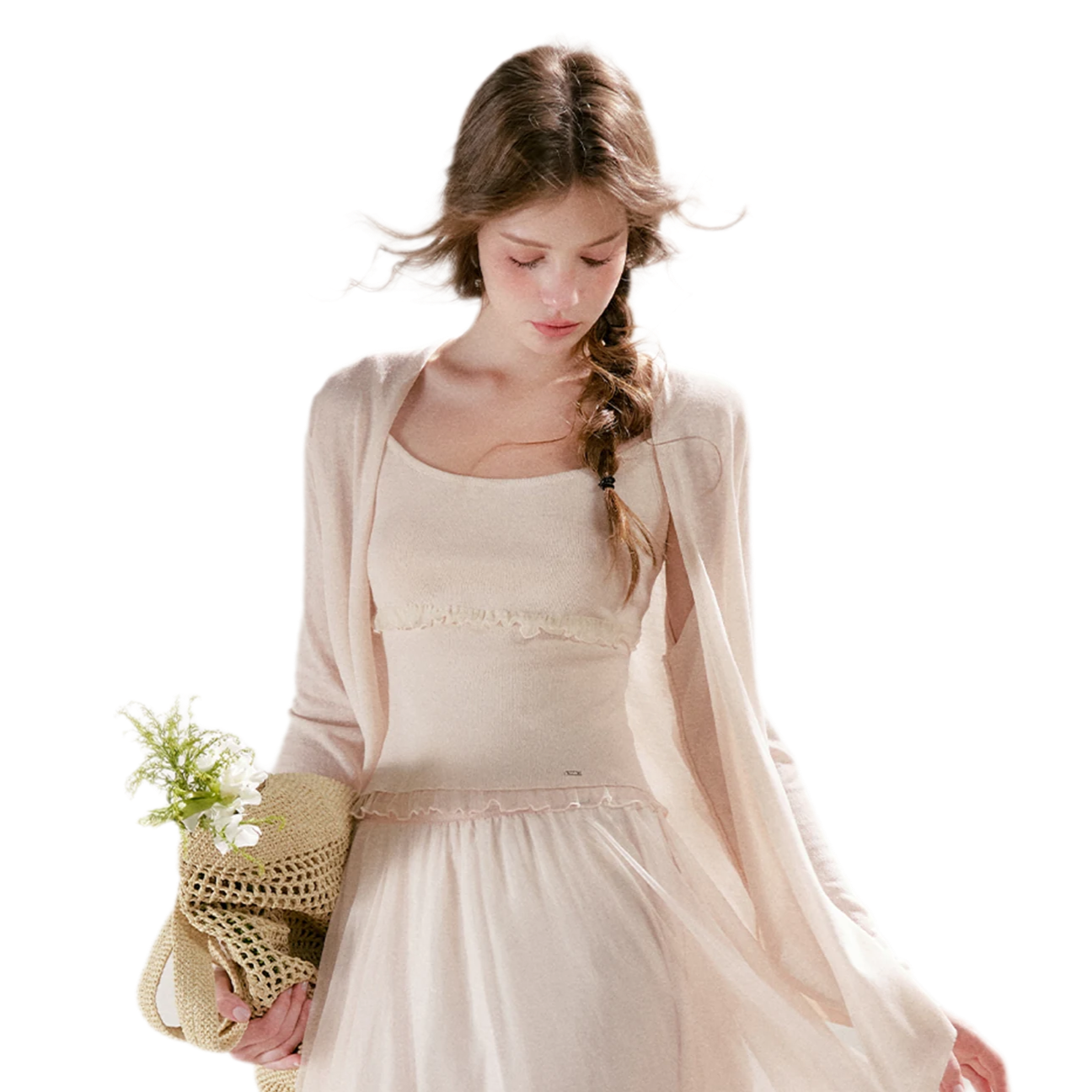 Sheer Lace Trim Knit Set
