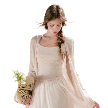 Sheer Lace Trim Knit Set