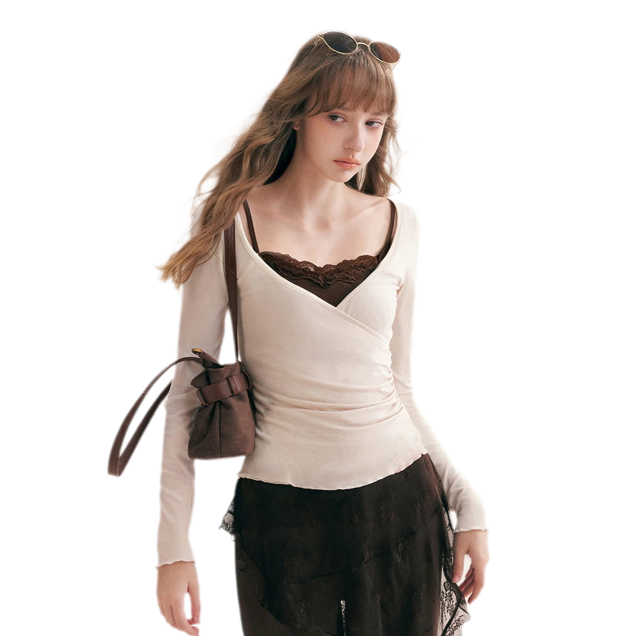 Lace Crossover Slim T-Shirt