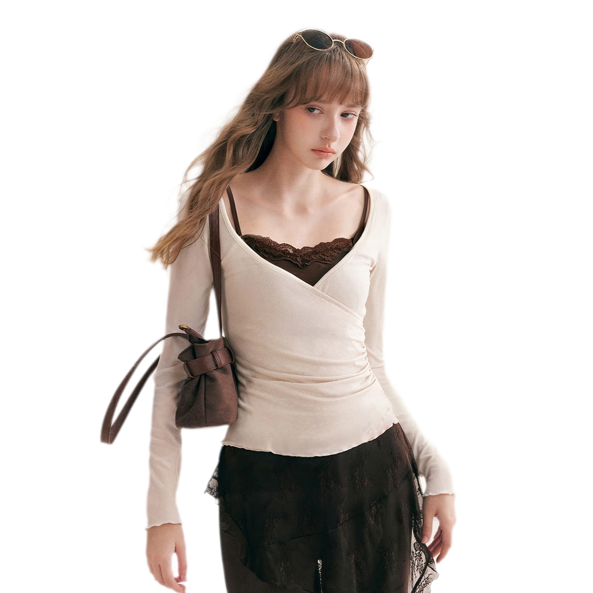 Lace Crossover Slim T-Shirt