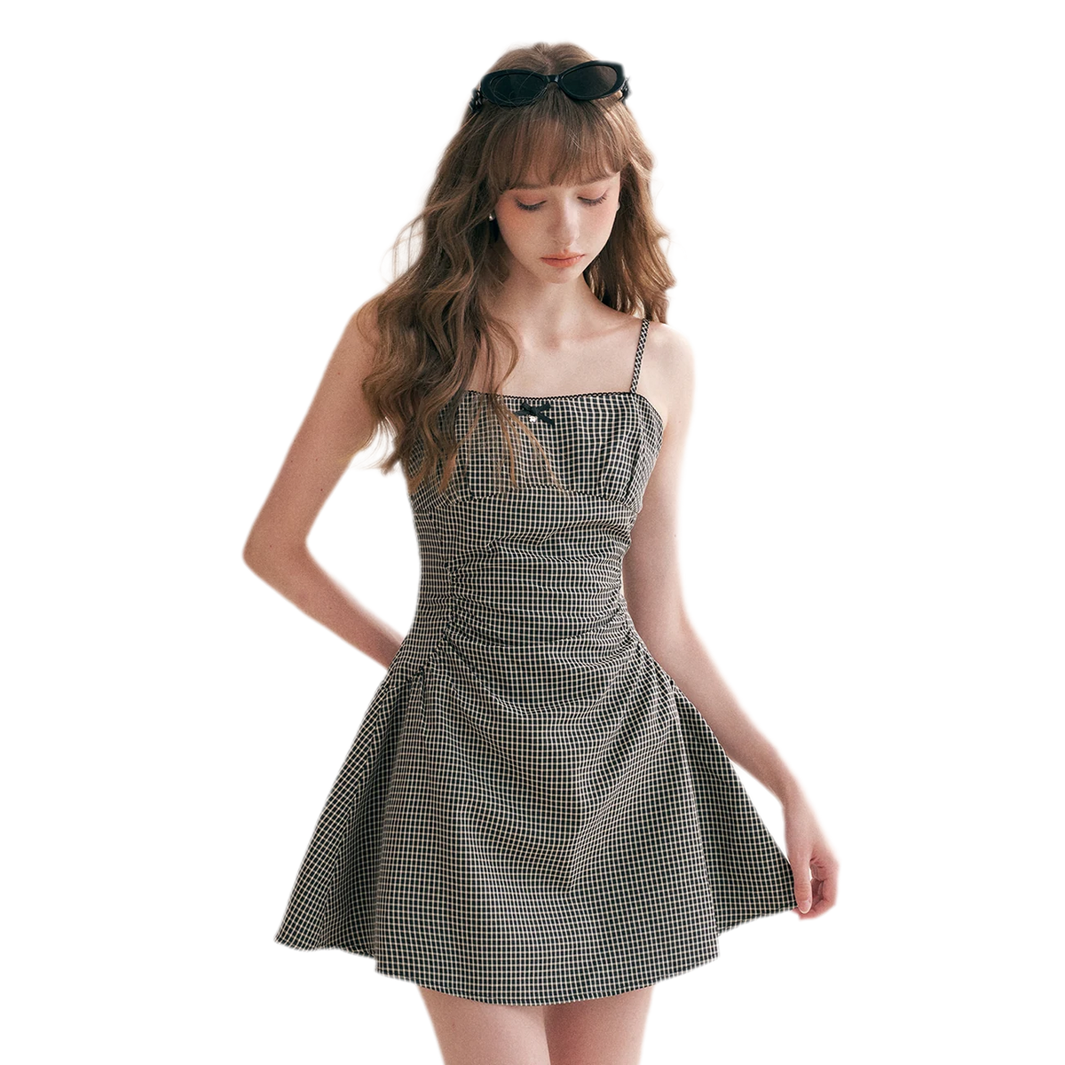 Hand-Pleated Ruffle Check Dress