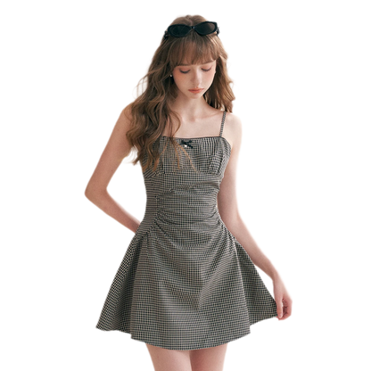 Hand-Pleated Ruffle Check Dress