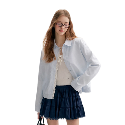 Ramie Cotton Lace-Trimmed Jacket