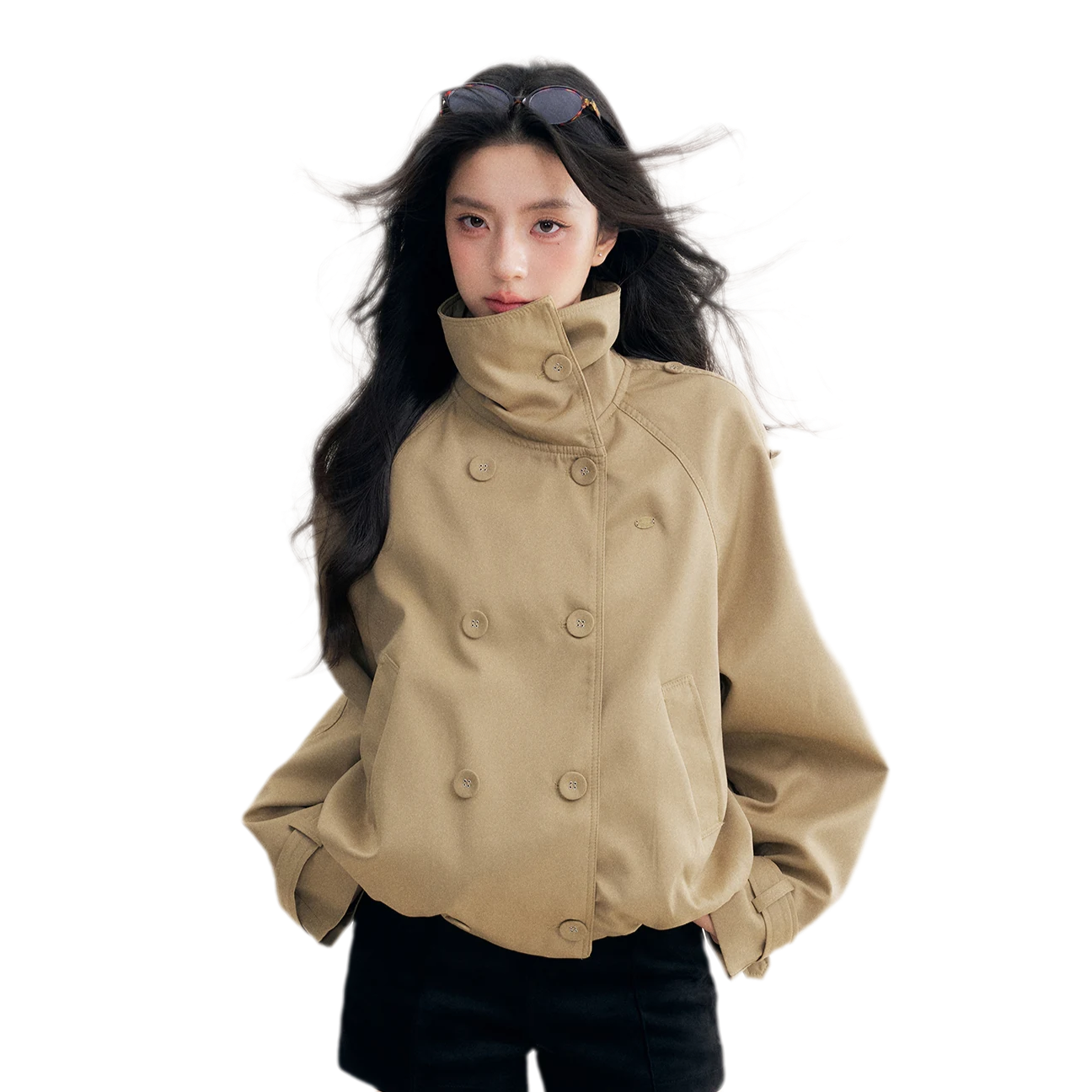 Oversized Cropped Double-Breasted Trench Coat