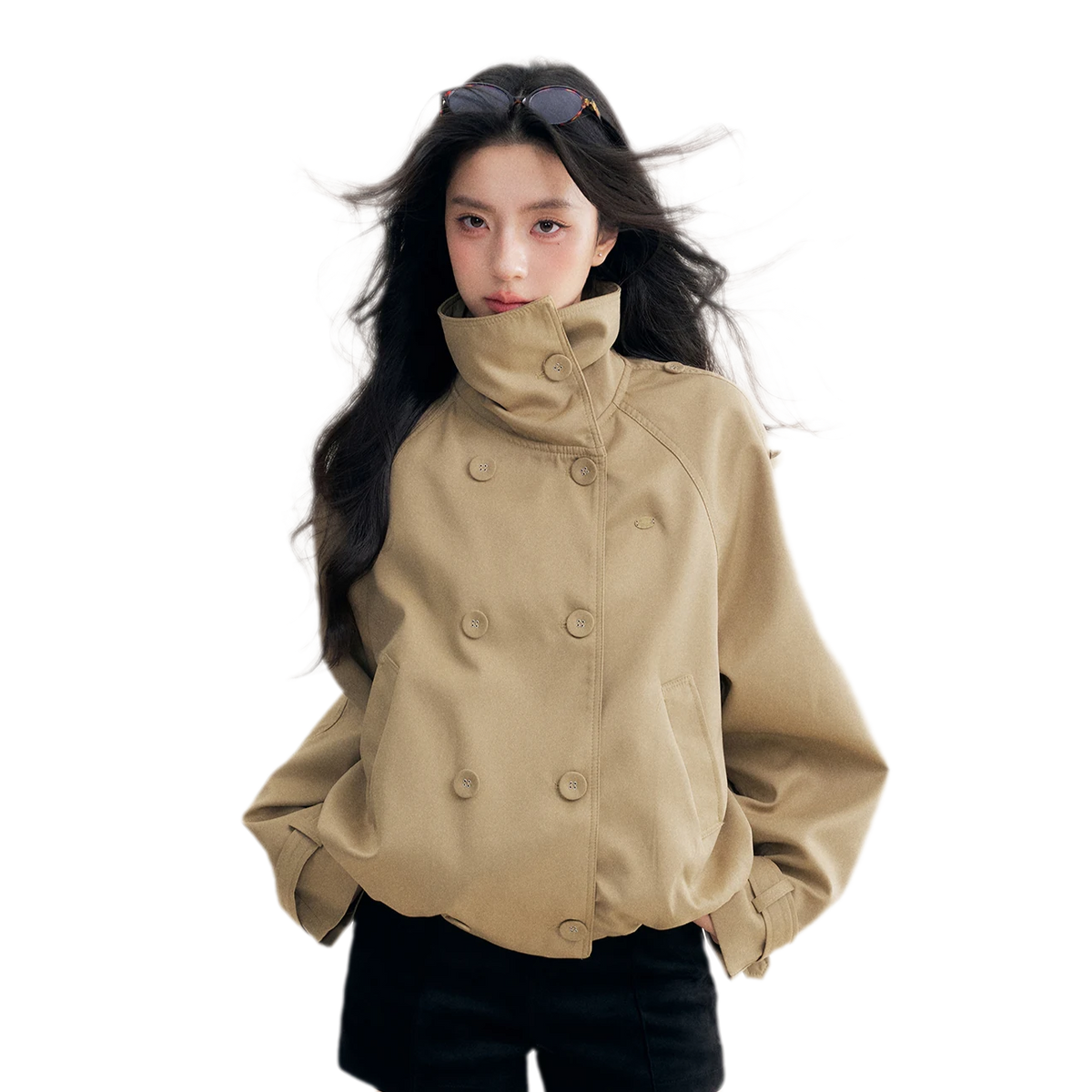 Oversized Cropped Double-Breasted Trench Coat