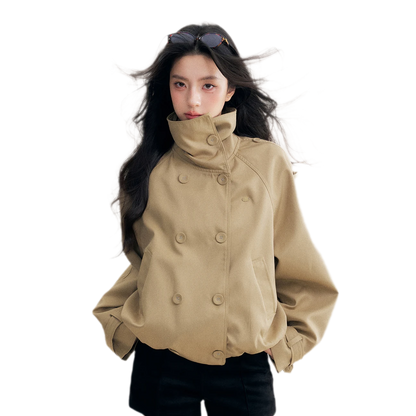 Oversized Cropped Double-Breasted Trench Coat