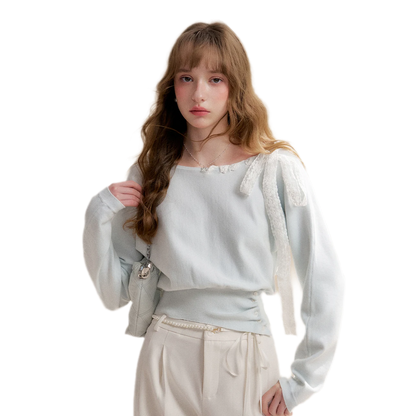 Lace Strap Shoulder Knit Top