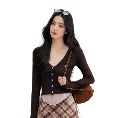 Brushed Contrast V-Neck Sweater