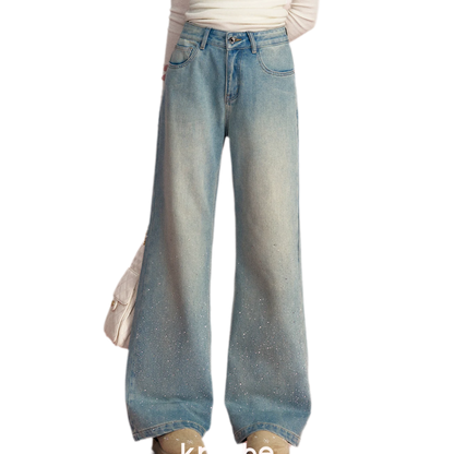 Embellished Fleece-Lined Wide-Leg Jeans