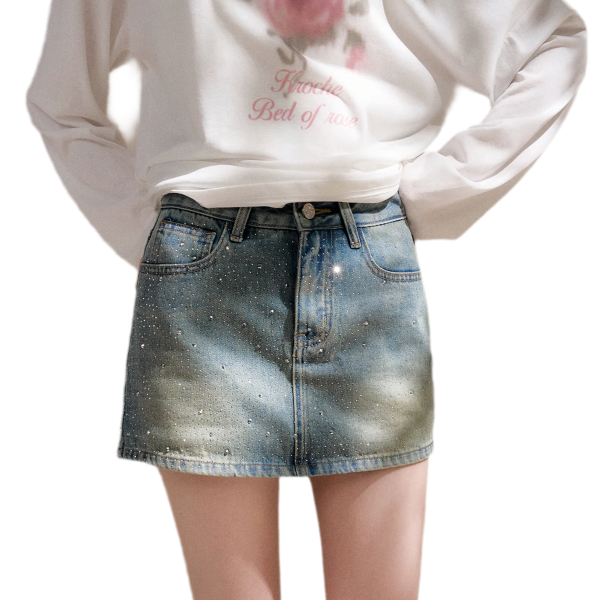 Rhinestone A-Line Denim Skirt