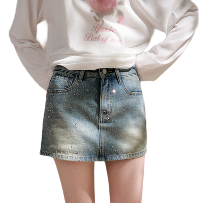 Rhinestone A-Line Denim Skirt