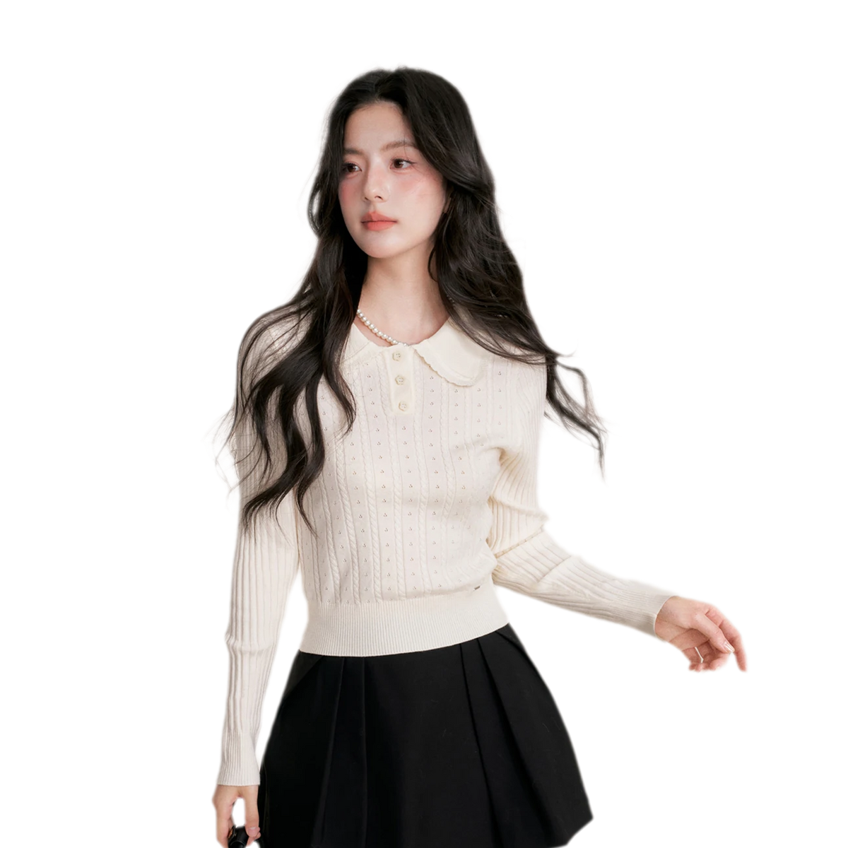 Cable Knit Ruffle Collar Top