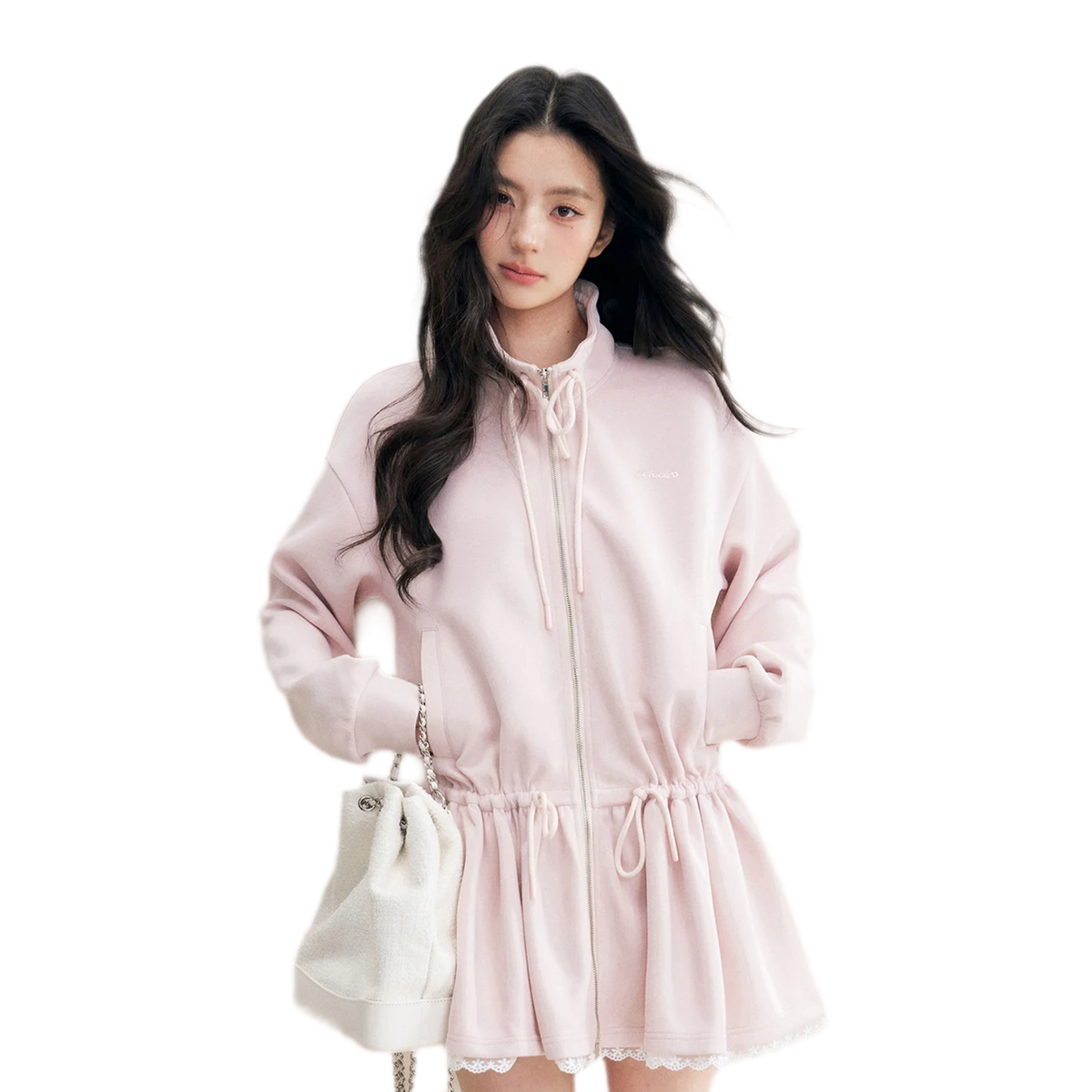 Contrast-Trim Drawstring Sweatshirt Dress
