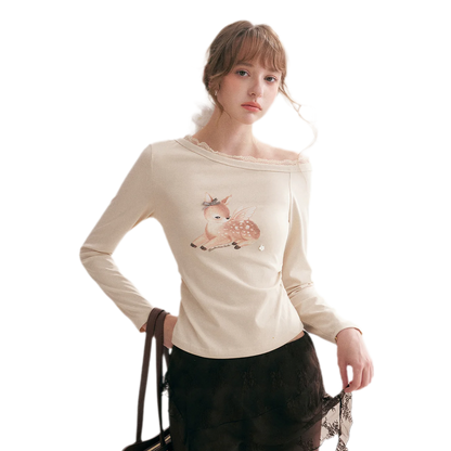 Hand-Drawn Lace-Trim T-Shirt