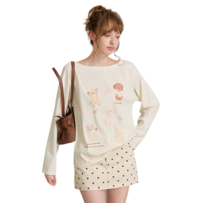 Hand-Drawn Puppy Print T-Shirt