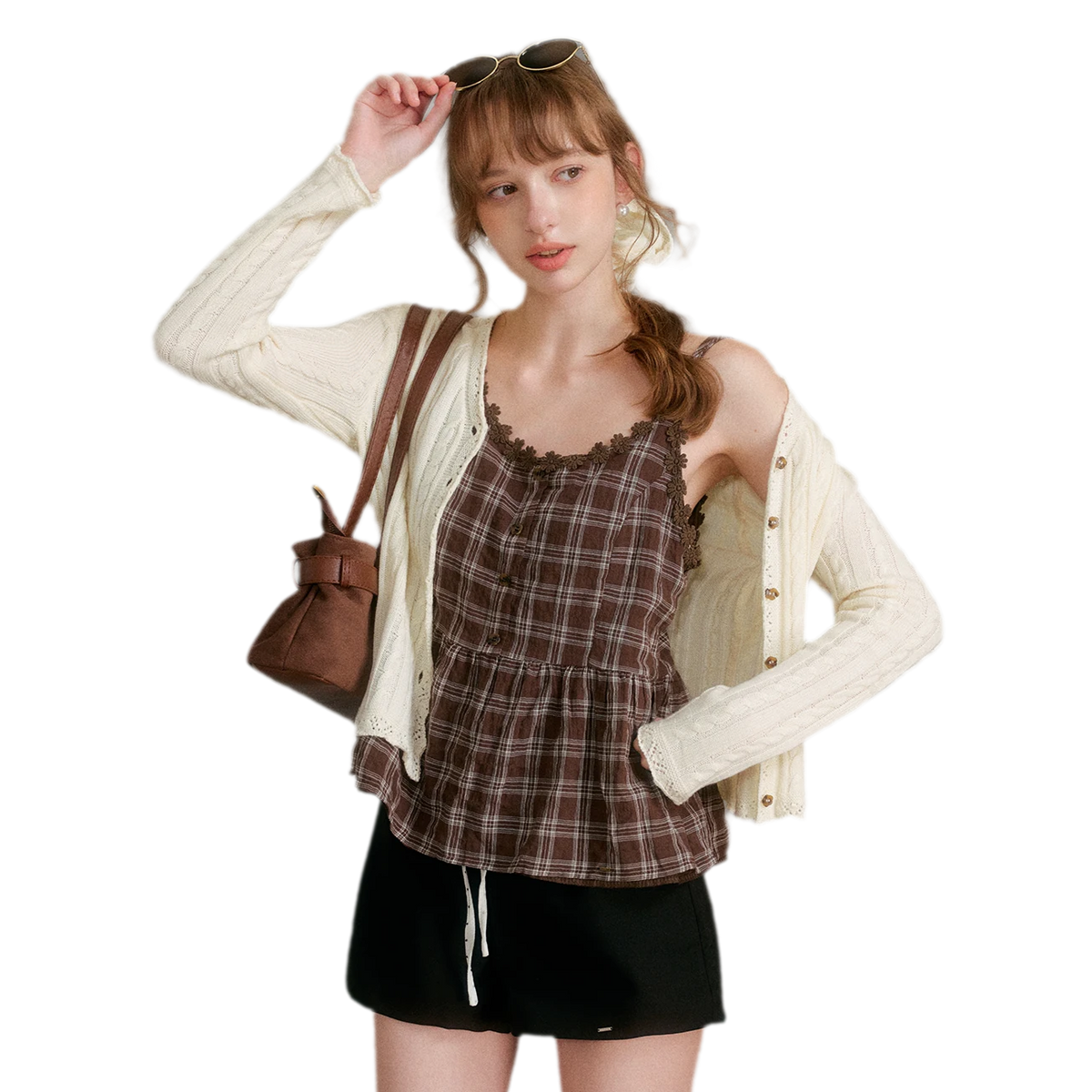 Textured Plaid Lace Top