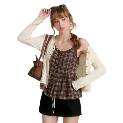 Textured Plaid Lace Top