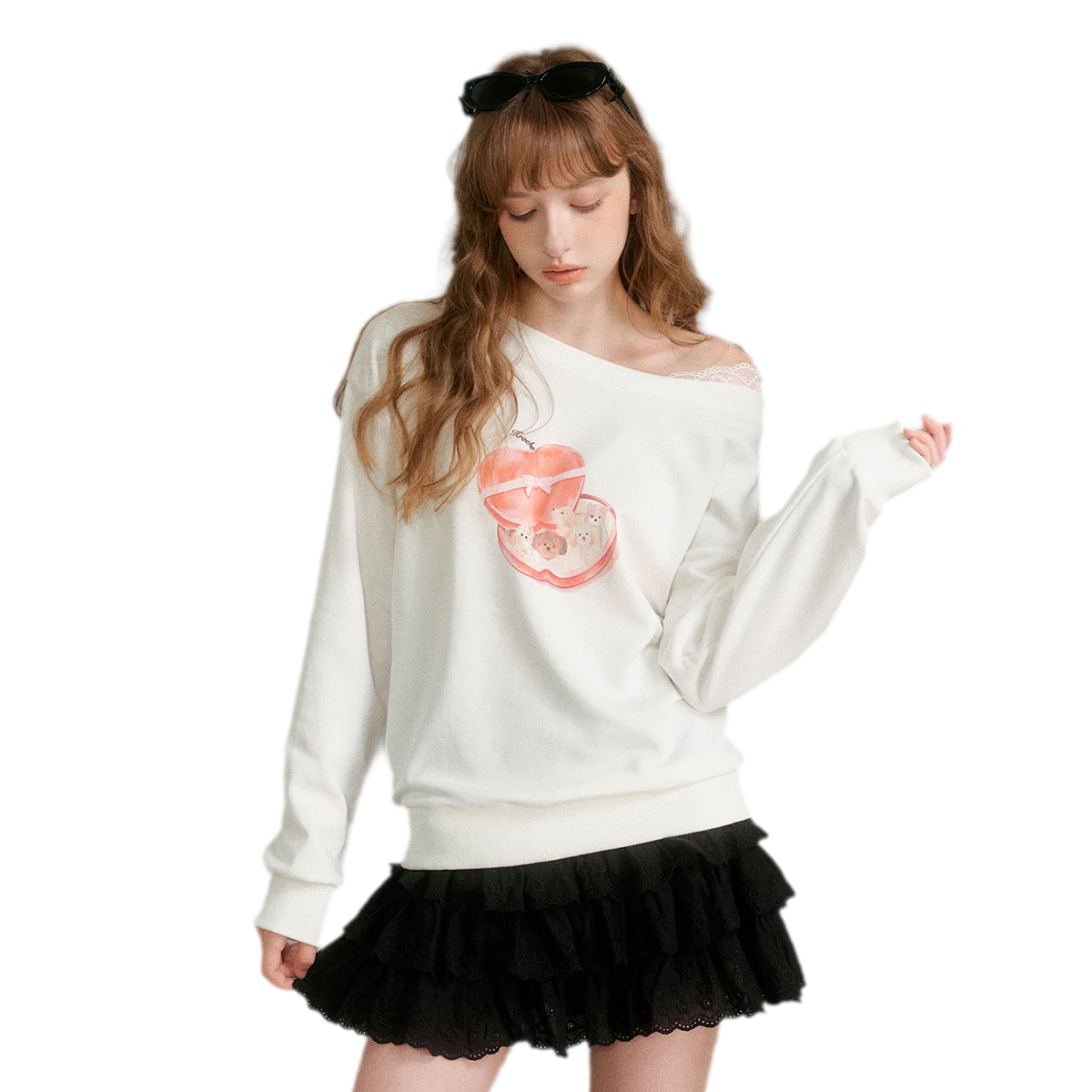 Watercolor Puppy Off-Shoulder Sweatshirt
