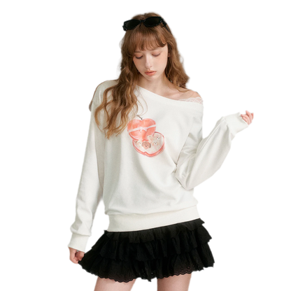 Watercolor Puppy Off-Shoulder Sweatshirt